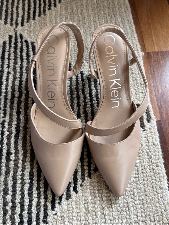 Calvin Klein Shoes - Calvin Klein Beige Pointed-Toe Slingback Heels